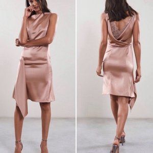 NEW Reiss Serenella Draped Satin Chiffon Dress w/ Lace Detail UK6 US2